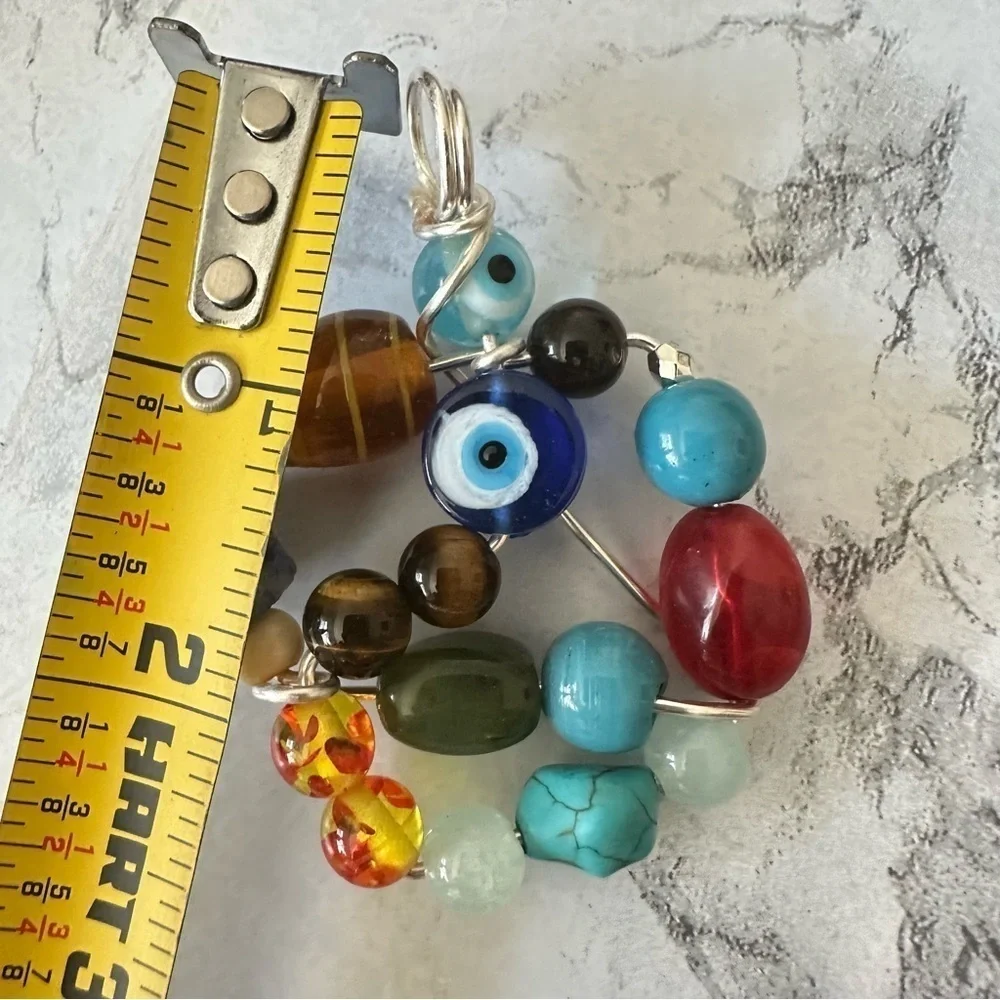 Collage beaded pendant Handmade Evil Eye necklace Multi Colored 1600 Y
